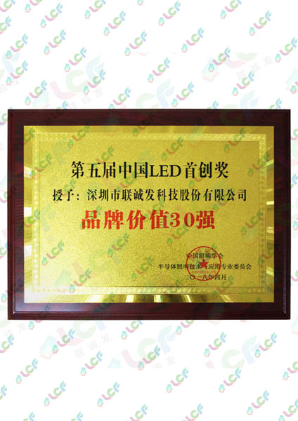The 5th China LED Initiative Award (Top 30 brand Value)